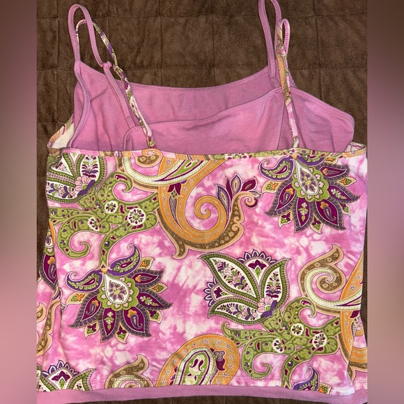 Vintage Y2K Paisley Cami XL Built In Bra Adjustable Straps Pink 90’s Loungewear - Picture 7 of 16